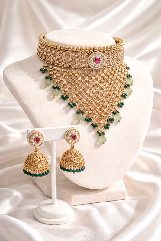 Disha Premium Gold Plated Necklace Set with Jhumkis