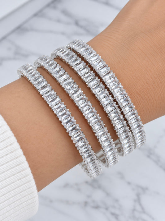 Ashna Crystal Bangle Set of 4 in Silver