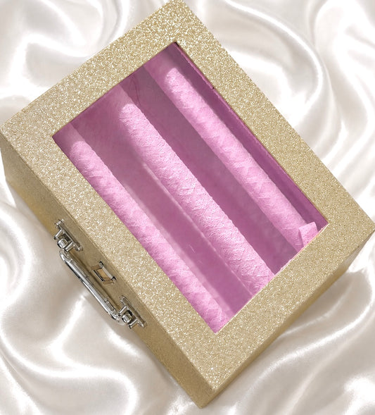 Sparkly Golden with Pink Interior 3 Rod Box