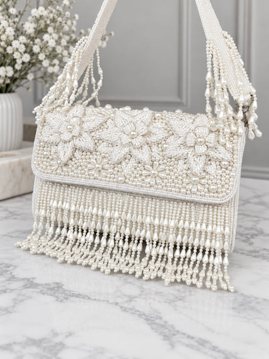 Rubina White Embroidered Handbag