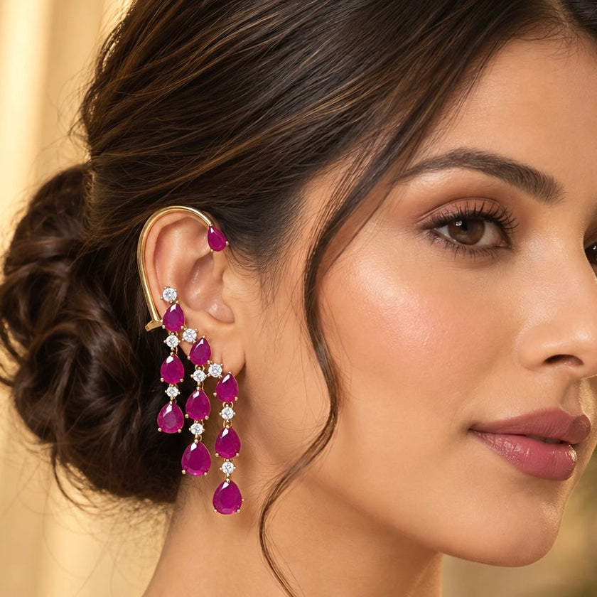 Noor Ruby Colored Ear Cuffs-Back in Stock