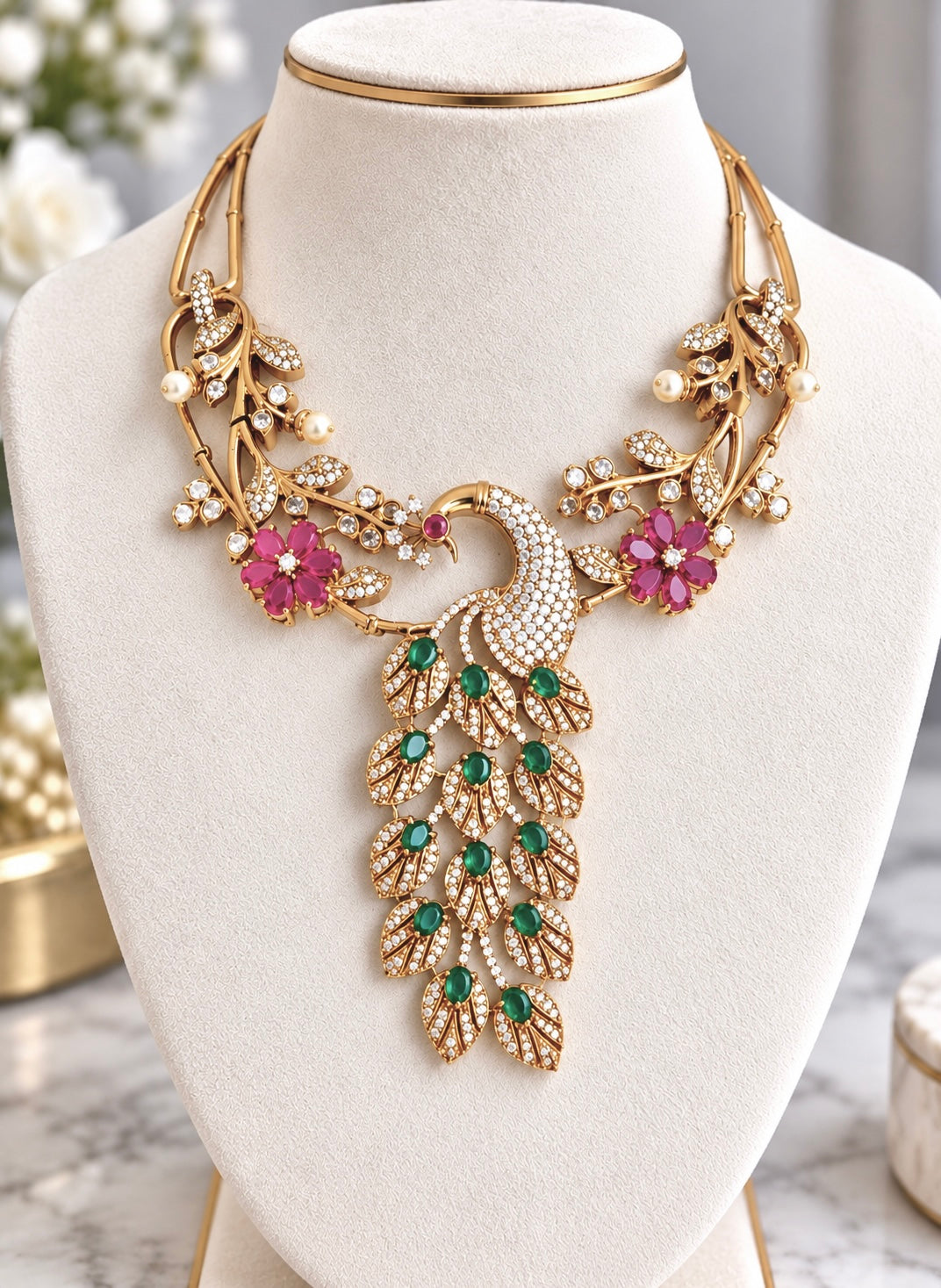 Aarohi Peacock Hasli Style Necklace Set
