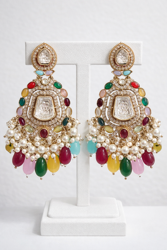 Multi Color Kundan & Polki Earrings