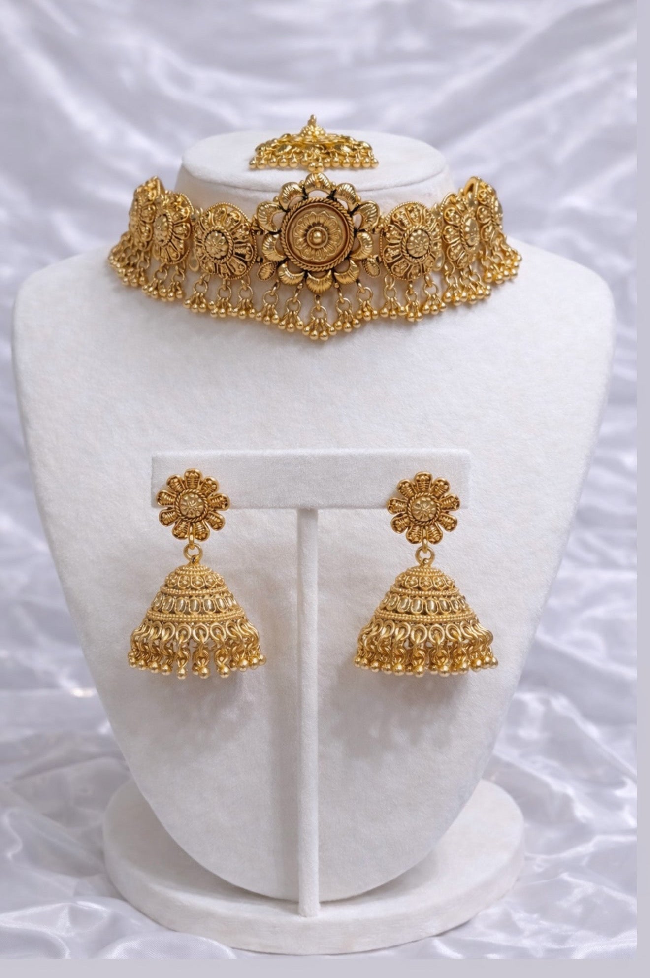 Trisha Premium Gold Plated Necklace Set with Jhumkis