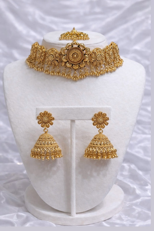 Trisha Premium Gold Plated Necklace Set with Jhumkis