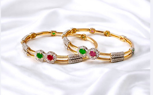 Ruby Green Gold Plated Bangle Set