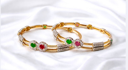 Ruby Green Gold Plated Bangle Set