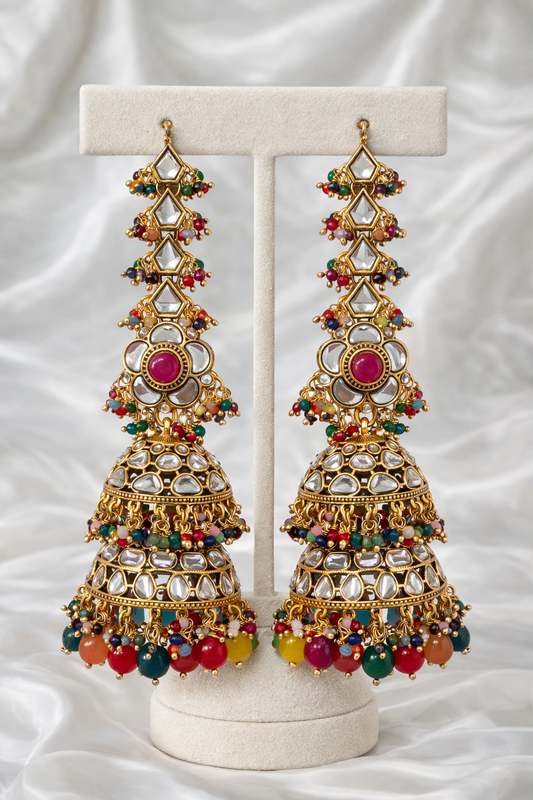 Multi Colored Sahara Style Double Layered Jhumkis