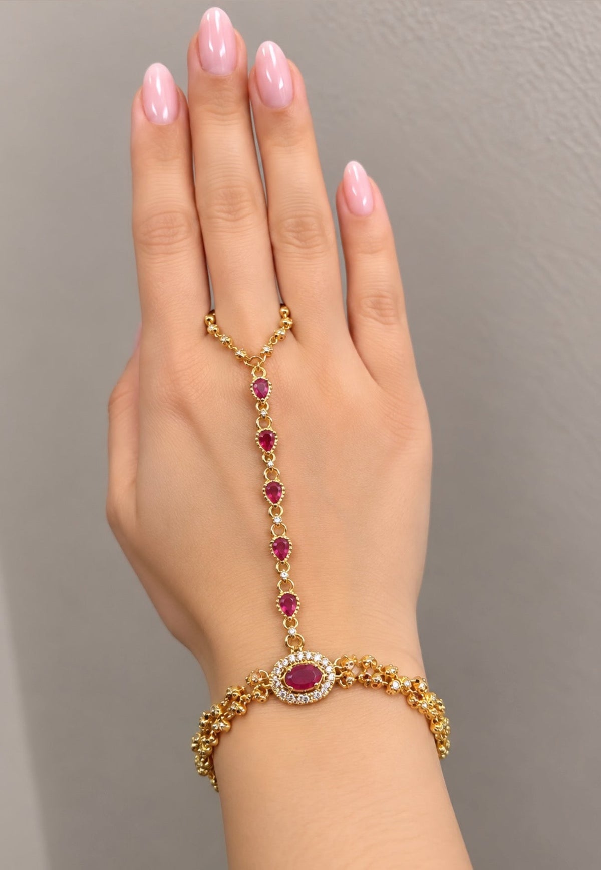 Jannat Ruby Gold Plated Hand Chain