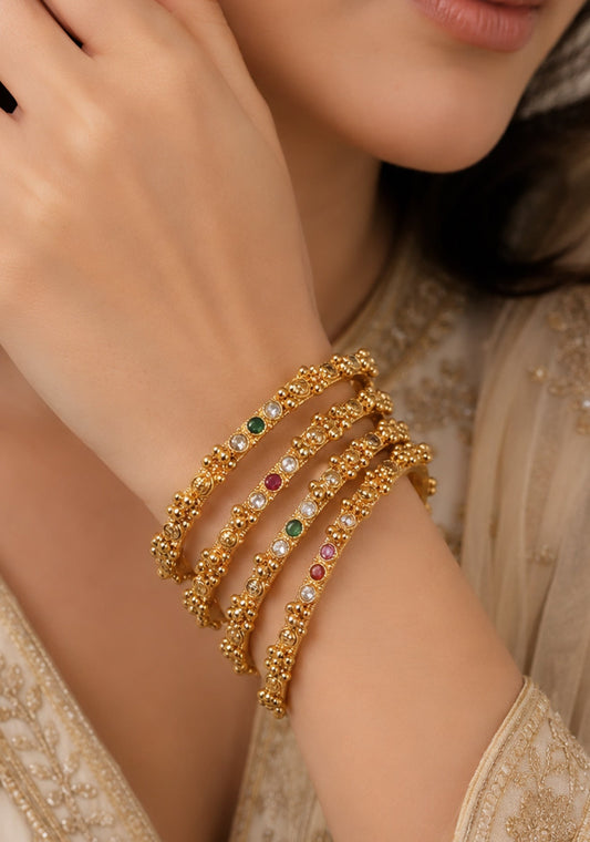 Aveena Premium Gold Plated Bangle Set-Set of 4