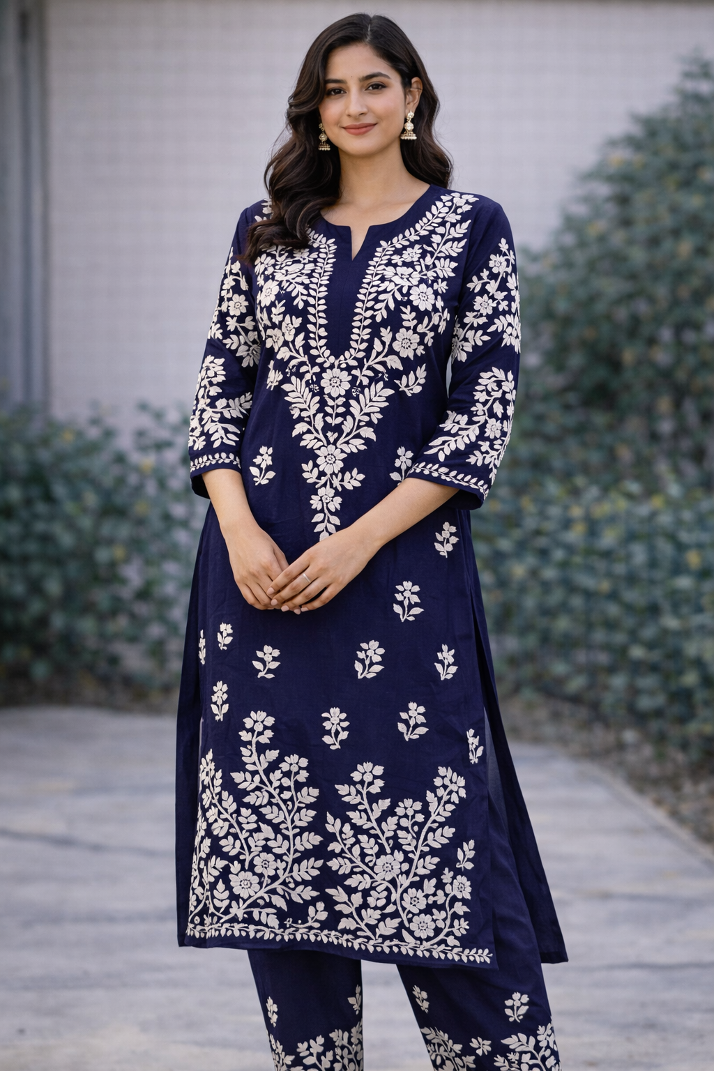 Navy Blue Long Kurti with Pants