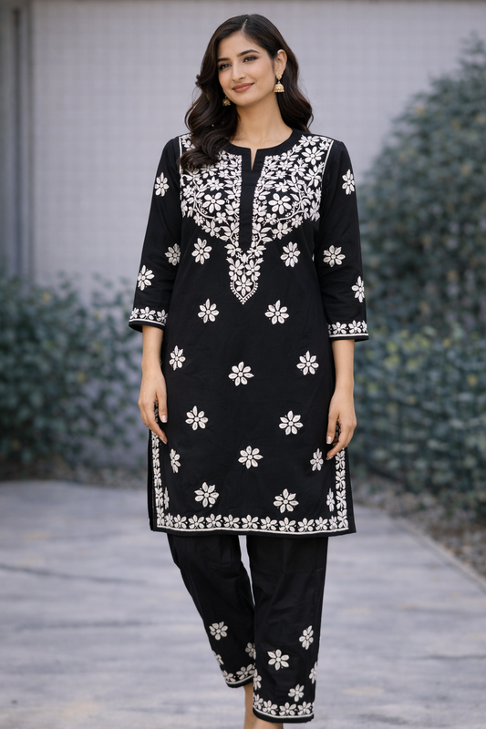 Black Long Kurti with Pants Set