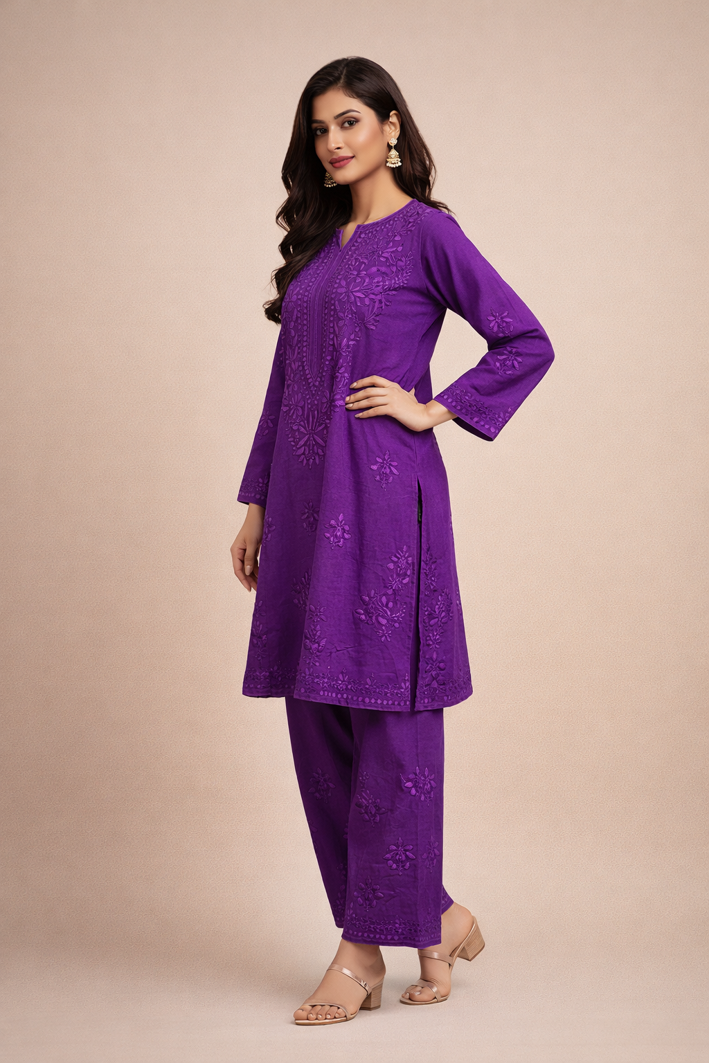 Purple Kurti With Pants Set