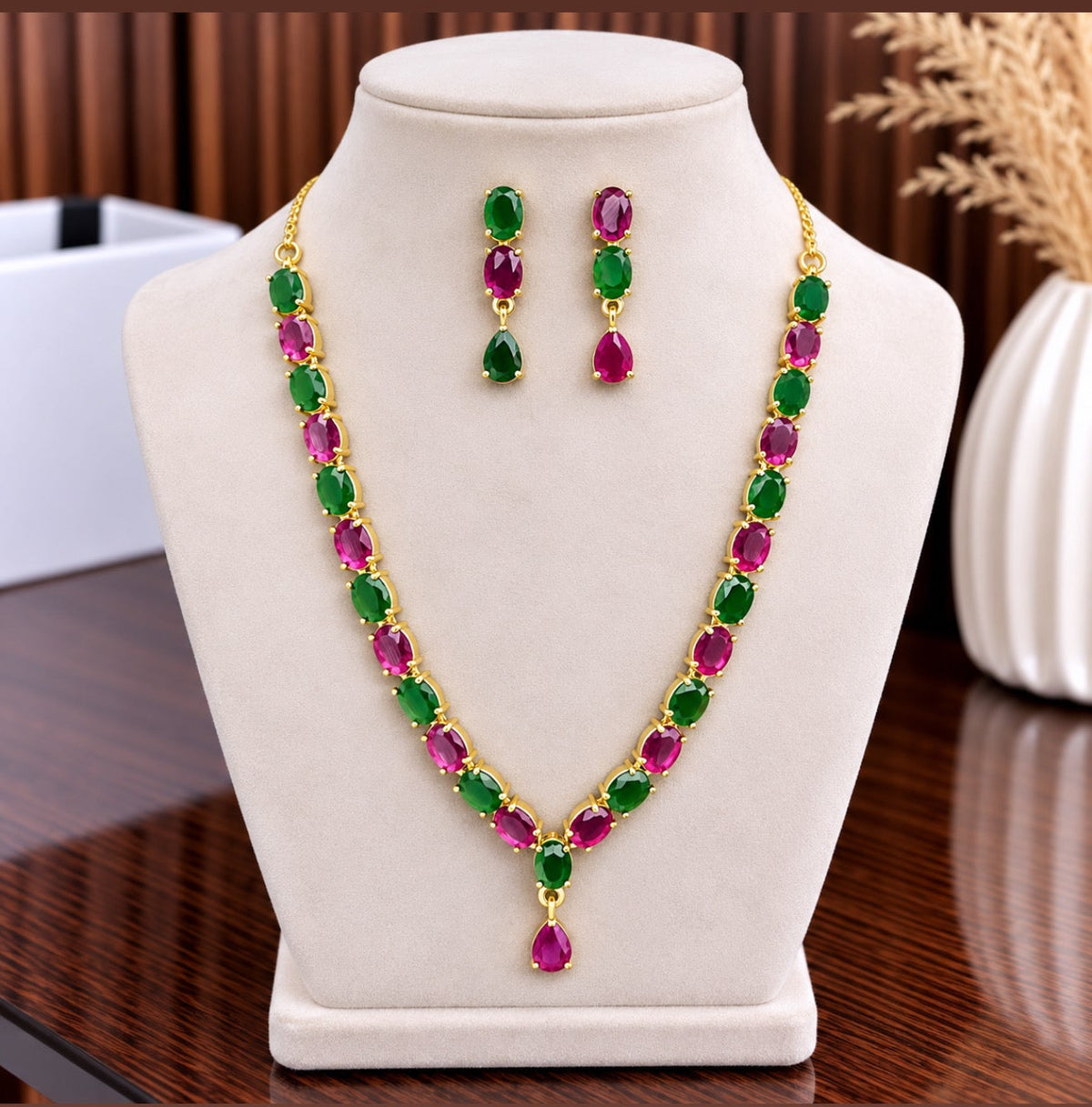 Rukhsar Ruby Green Pendant Set