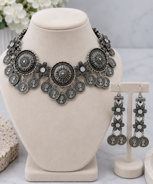 Priyanka Oxidized Necklace Set