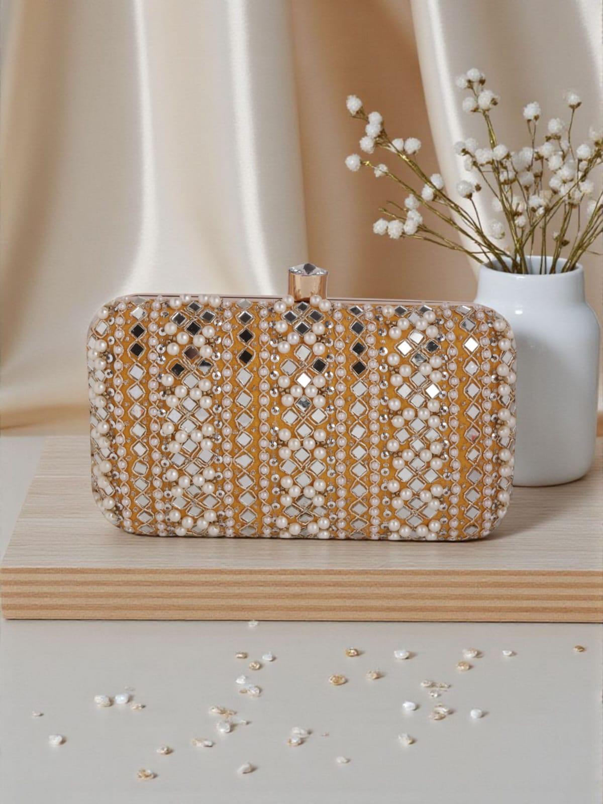 Yellow with Mirrors, Sequin & Pearl Work Clutch
